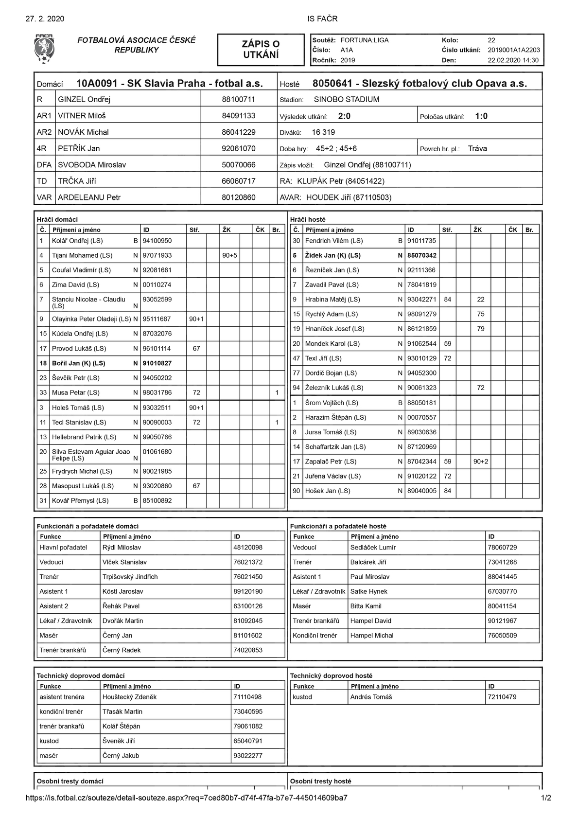 2020-02-22 Slavia - Opava 1-2